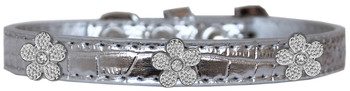 Silver Flower Widget Croc Dog Collar - Silver