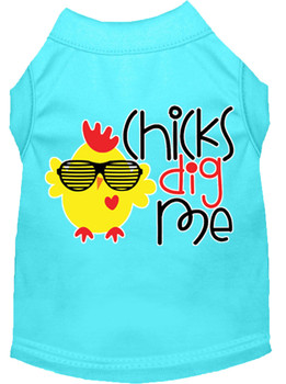 Chicks Dig Me Screen Print Dog Shirt - Aqua