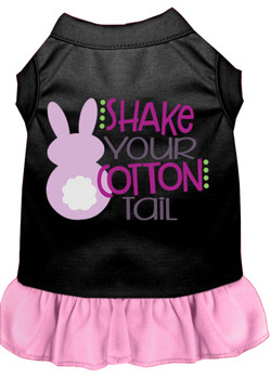Shake Your Cotton Tail Screen Print Dog Dress - Black With Light Pink