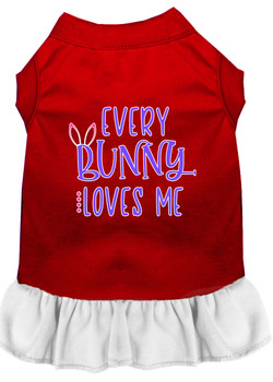 Every Bunny Loves Me Screen Print Dog Dress - Red With White