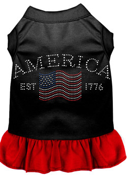 Classic America Rhinestone Dress - Black With Red