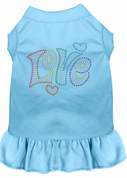 Technicolor Love Rhinestone Pet Dress - Baby Blue