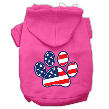 Patriotic Paw Screen Print Pet Hoodies - Bright Pink