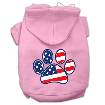 Patriotic Paw Screen Print Pet Hoodies - Light Pink