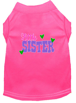 Little Sister Screen Print Dog Shirt - Bright Pink