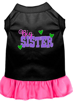 Big Sister Screen Print Dog Dress - Black With Bright Pink
