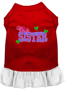 Big Sister Screen Print Dog Dress - Red With White
