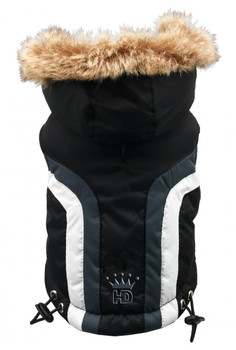 Swiss Alpine Dog Ski Vest Jacket - Black / Detachable Hood -BIG Dog Sizes