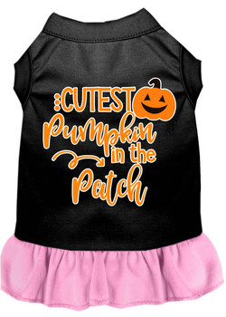 Cutest Pumpkin In The Patch Screen Print Dog Dress - Black With Light Pink