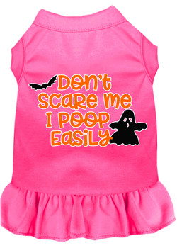 Don't Scare Me, Poops Easily Screen Print Dog Dress - Bright Pink