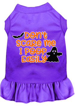 Don't Scare Me, Poops Easily Screen Print Dog Dress - Purple