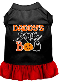 Daddy's Little Boo Screen Print Dog Dress - Black With Red