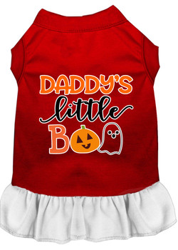 Daddy's Little Boo Screen Print Dog Dress - Red With White