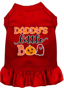 Daddy's Little Boo Screen Print Dog Dress - Red
