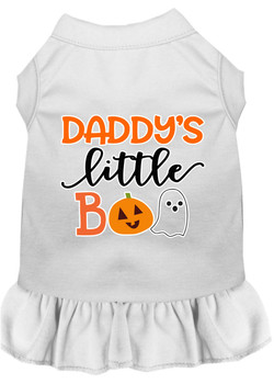 Daddy's Little Boo Screen Print Dog Dress - White