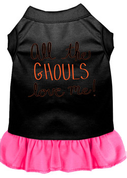 All The Ghouls Screen Print Dog Dress - Black With Bright Pink