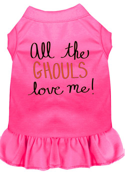 All The Ghouls Screen Print Dog Dress - Bright Pink