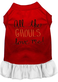 All The Ghouls Screen Print Dog Dress - Red With White