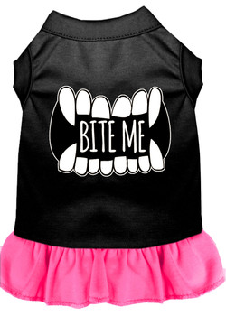 Bite Me Screen Print Dog Dress - Black With Bright Pink