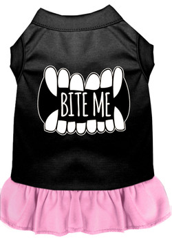 Bite Me Screen Print Dog Dress - Black With Light Pink