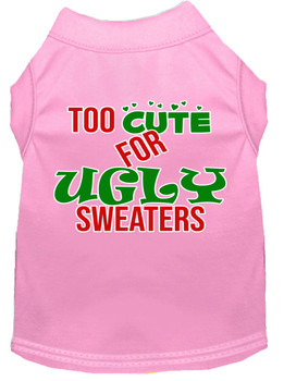 Too Cute For Ugly Sweaters Screen Print Dog Shirt - Light Pink