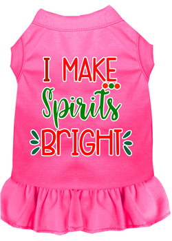 I Make Spirits Bright Screen Print Dog Dress - Bright Pink