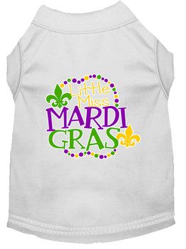 Miss Mardi Gras Screen Print Mardi Gras Dog Shirt - White