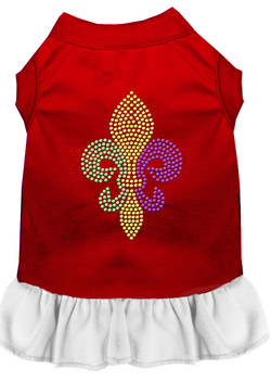 Mardi Gras Fleur De Lis Rhinestone Dress - Red With White