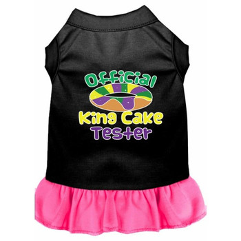 King Cake Taster Screen Print Mardi Gras Dress - Black With Bright Pink