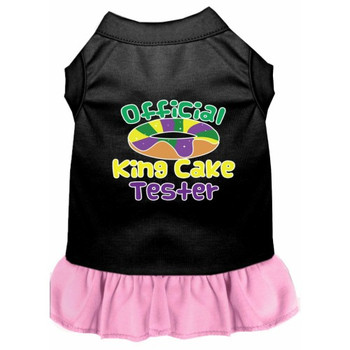 King Cake Taster Screen Print Mardi Gras Dress - Black With Light Pink