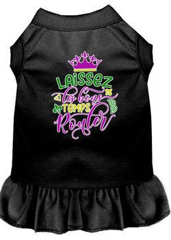 Laissez Les Bons Temps Rouler Screen Print Mardi Gras Dog Dress - Black