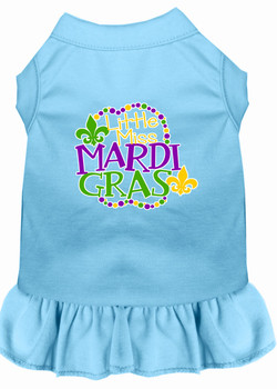 Miss Mardi Gras Screen Print Mardi Gras Dog Dress - Baby Blue