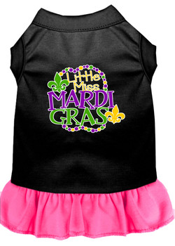 Miss Mardi Gras Screen Print Mardi Gras Dog Dress - Black With Bright Pink