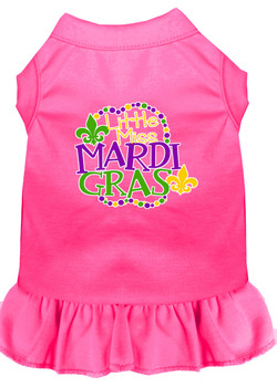 Miss Mardi Gras Screen Print Mardi Gras Dog Dress - Bright Pink