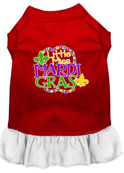 Miss Mardi Gras Screen Print Mardi Gras Dog Dress - Red With White