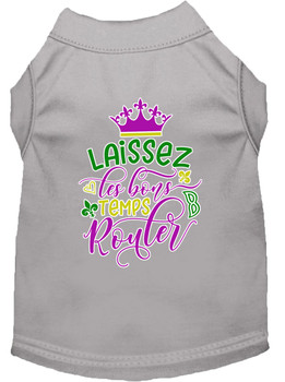 Laissez Les Bons Temps Rouler Screen Print Mardi Gras Dog Shirt - Grey