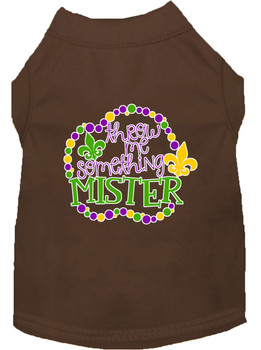 Throw Me Something Screen Print Mardi Gras Dog Shirt - Brown