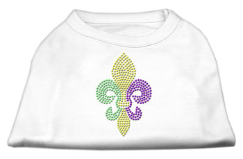 Mardi Gras Fleur De Lis Rhinestone Dog Shirt - White