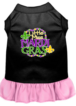 Miss Mardi Gras Screen Print Mardi Gras Dog Dress - Black With Light Pink