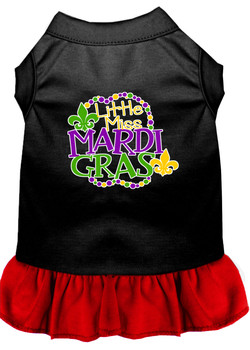 Miss Mardi Gras Screen Print Mardi Gras Dog Dress - Black With Red