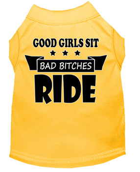 Bitches Ride Screen Print Dog Shirt - Yellow