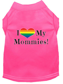 I Heart My Mommies Screen Print Dog Shirt - Bright Pink