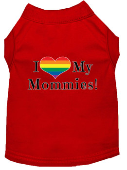 I Heart My Mommies Screen Print Dog Shirt - Red