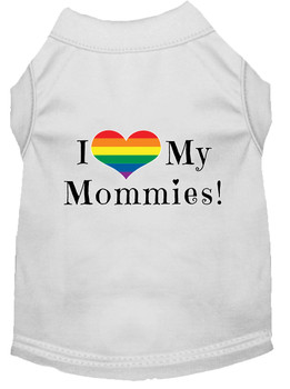 I Heart My Mommies Screen Print Dog Shirt - White