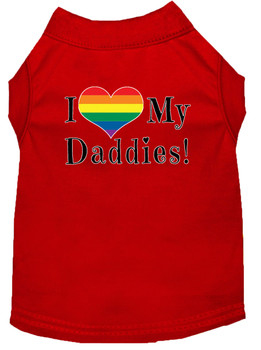 I Heart My Daddies Screen Print Dog Shirt - Red
