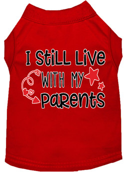 Still Live With My Parents Screen Print Dog Shirt - Red
