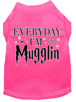 Everyday I'm Mugglin Screen Print Dog Shirt - Bright Pink