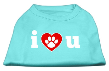 I Love U Screen Print Dog Shirt - Aqua