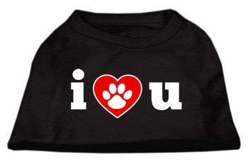 I Love U Screen Print Dog Shirt - Black