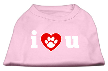 I Love U Screen Print Dog Shirt - Light Pink